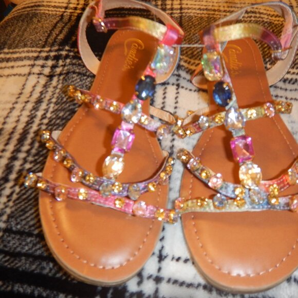 LADIES CANDIES JEWEL COLORFUL  STONES SANDALS NEW WITHOUT TAGS - Picture 2 of 11